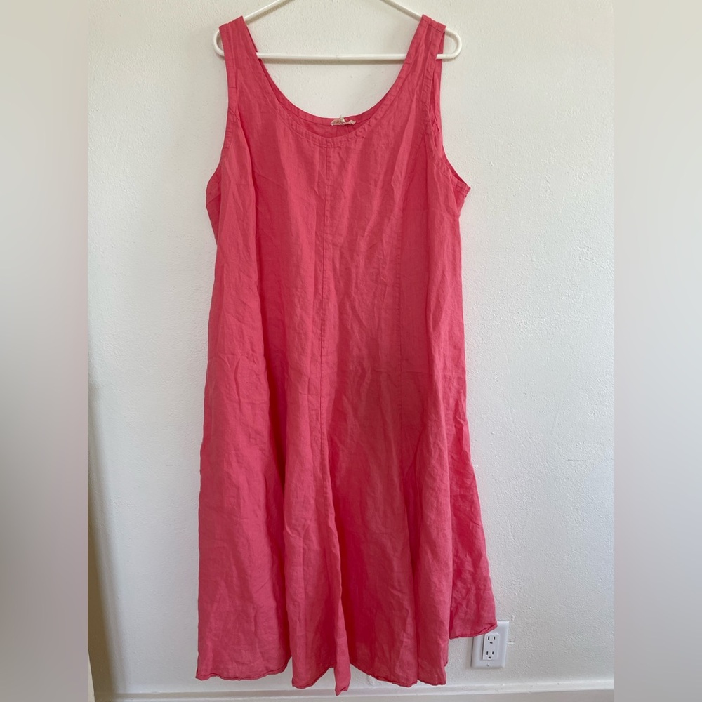 Eileen Fisher Handkerchief Long Cinchable Linen Dress Sleeveless coral pink 2X - Picture 2 of 10